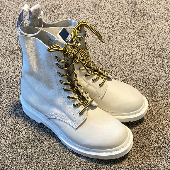 Dr. Martens White Leather Lace-Up Boots